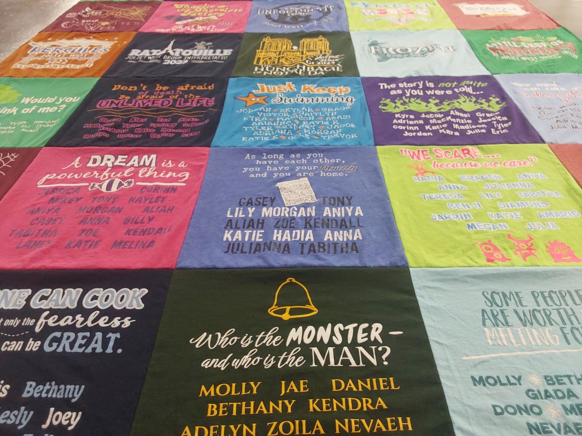 T-shirt quilt with theater, literature themes by Kristin from IL