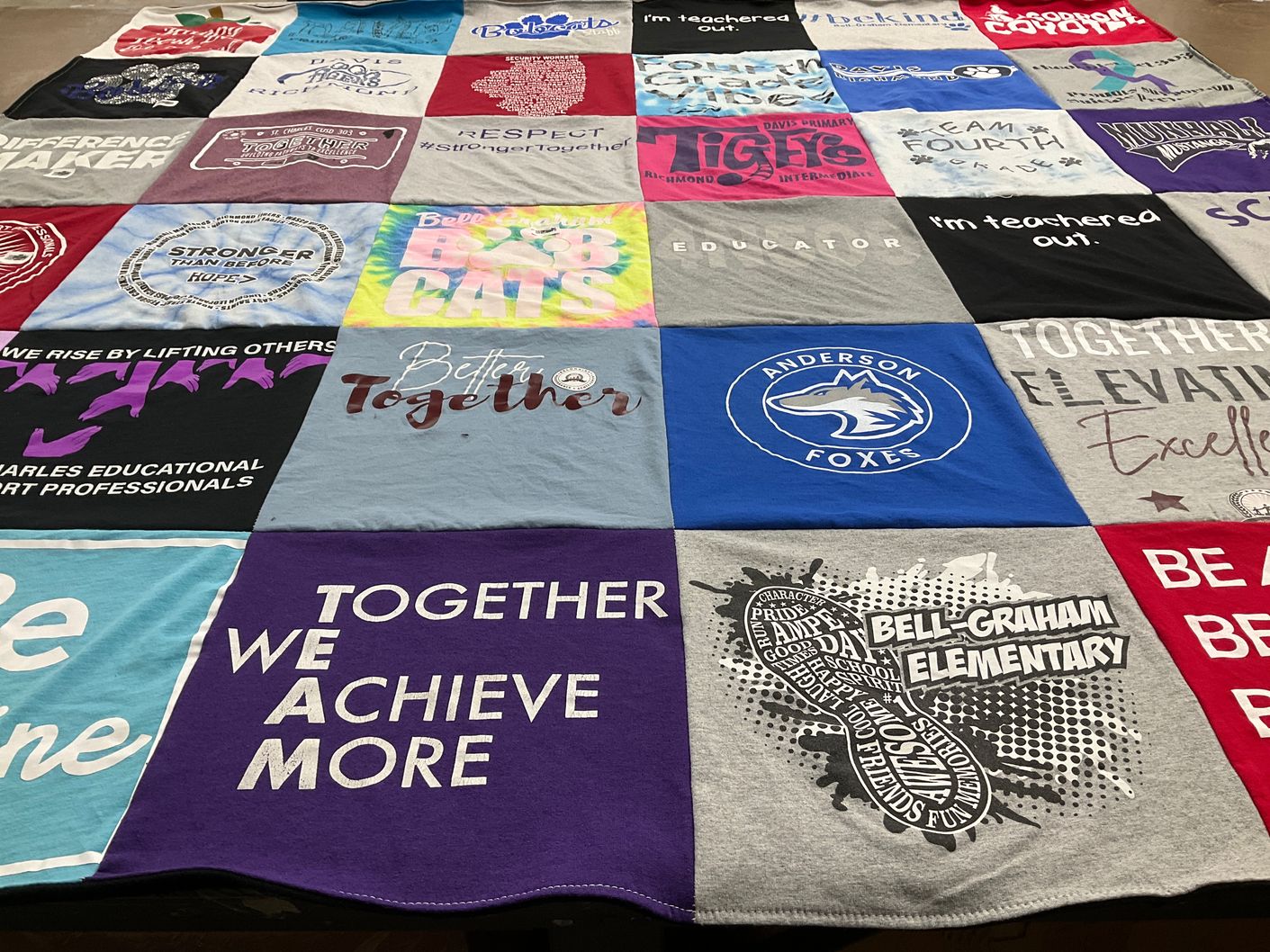 T-shirt quilt from bell-graham elementary school, anderson foxes middle school by Nora from IL