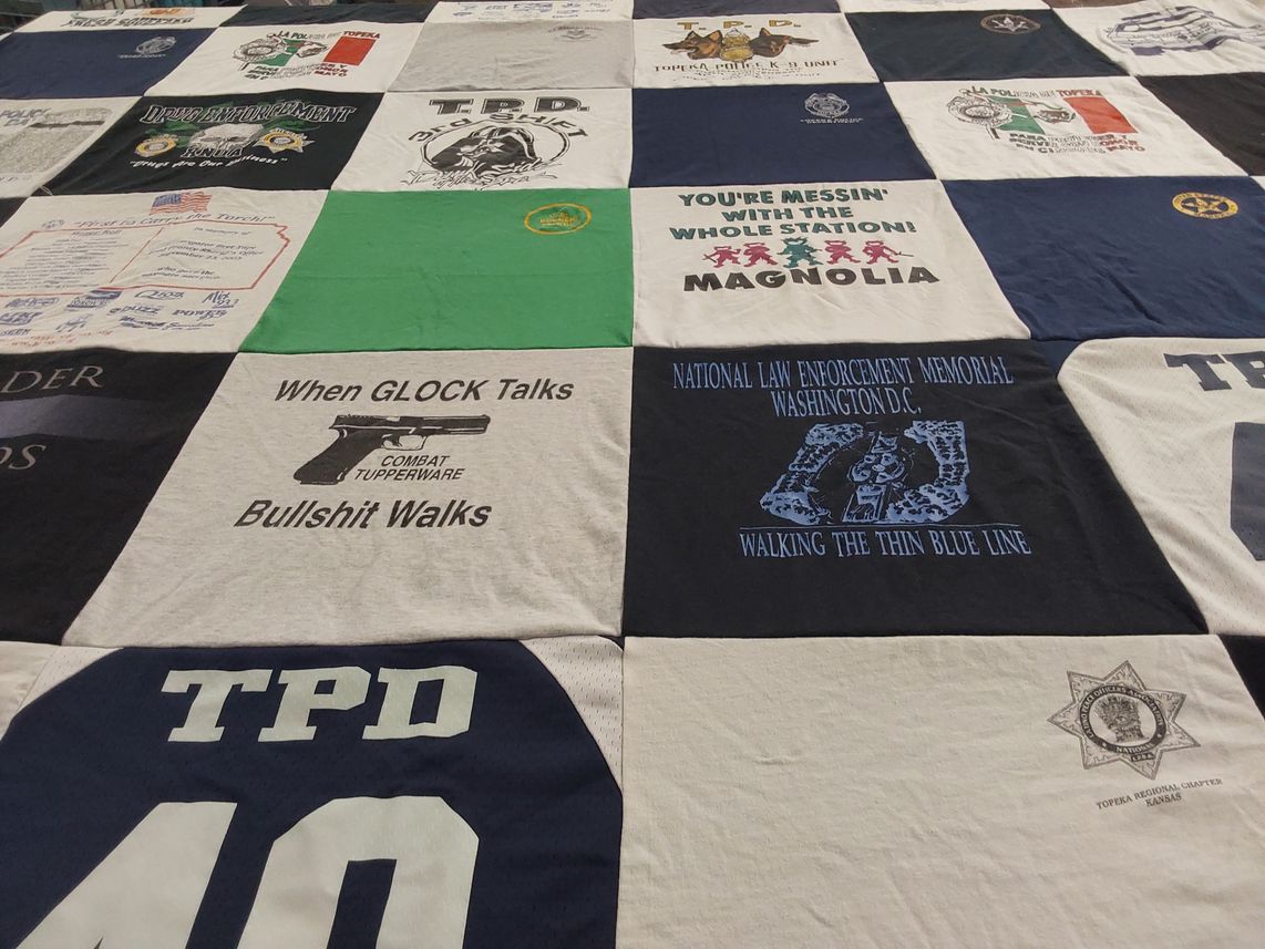 T-shirt quilt with law enforcement, police themes by Chelsea from KS