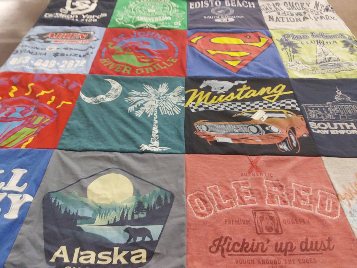 T-shirt quilt with beaches, national parks themes by Renee from SC