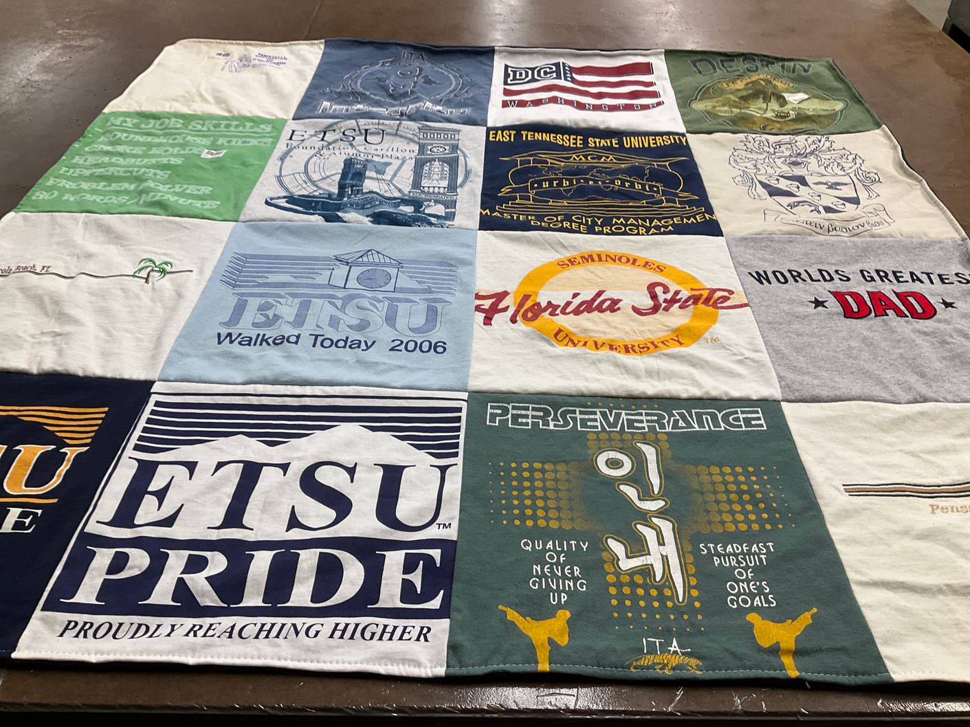 T-shirt quilt from east tennessee state university, florida state university by Greta from CO