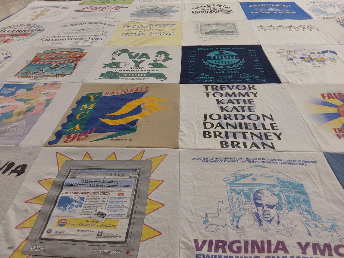 T-shirt quilt with swimming, competition themes by Jann from VA