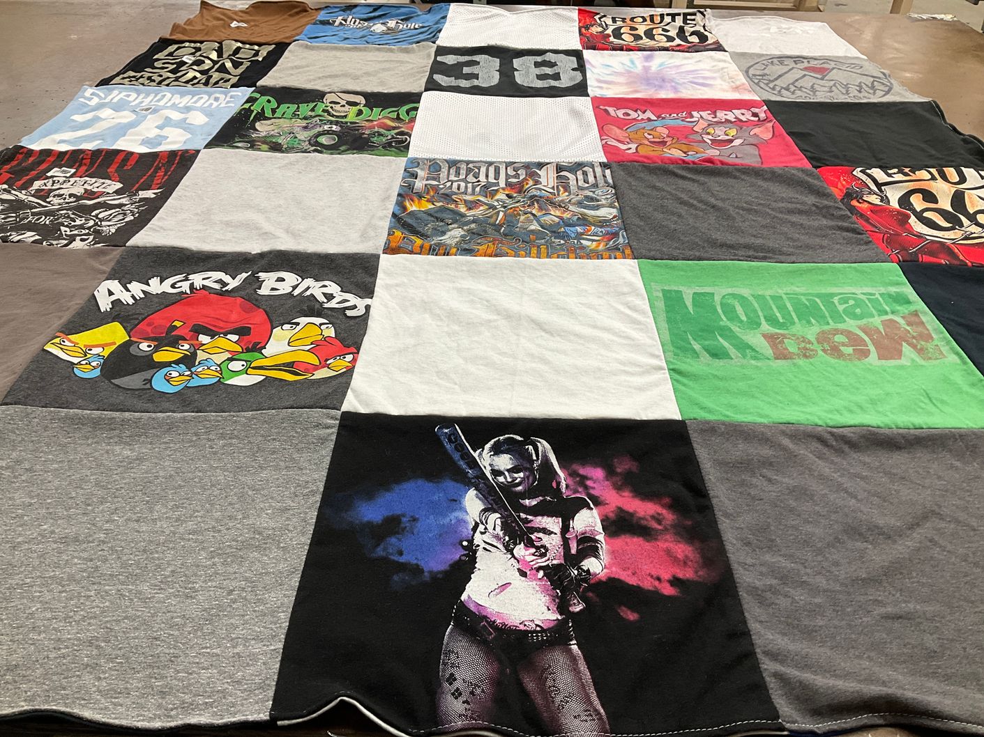 T-shirt quilt with video games, cartoons themes by Joseph from NY