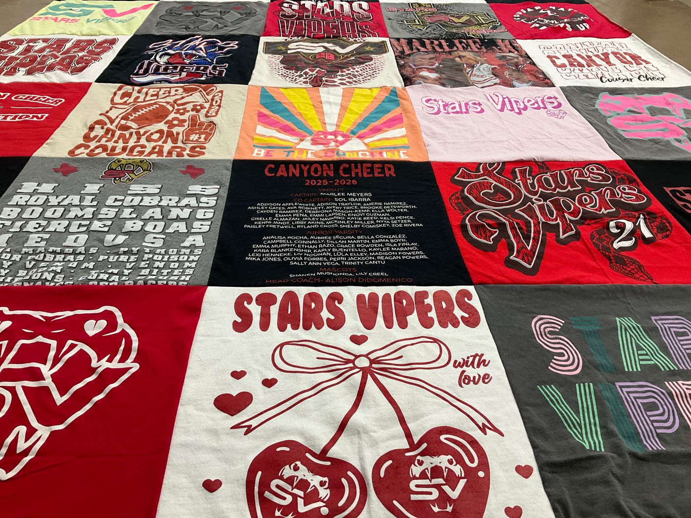 T-shirt quilt featuring stars vipers, canyon cougars by Marlee from TX