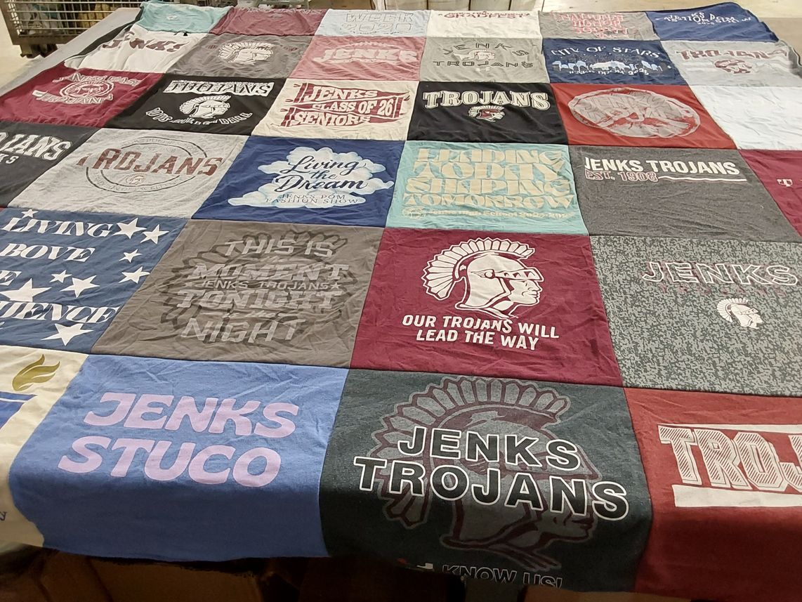 T-shirt quilt featuring jenks trojans by Jennifer from OK