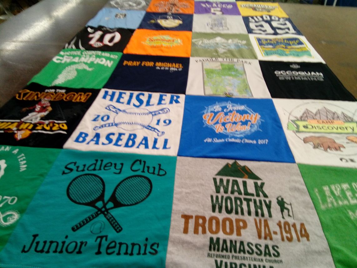 T-shirt quilt with baseball, tennis themes by Margaret from MI