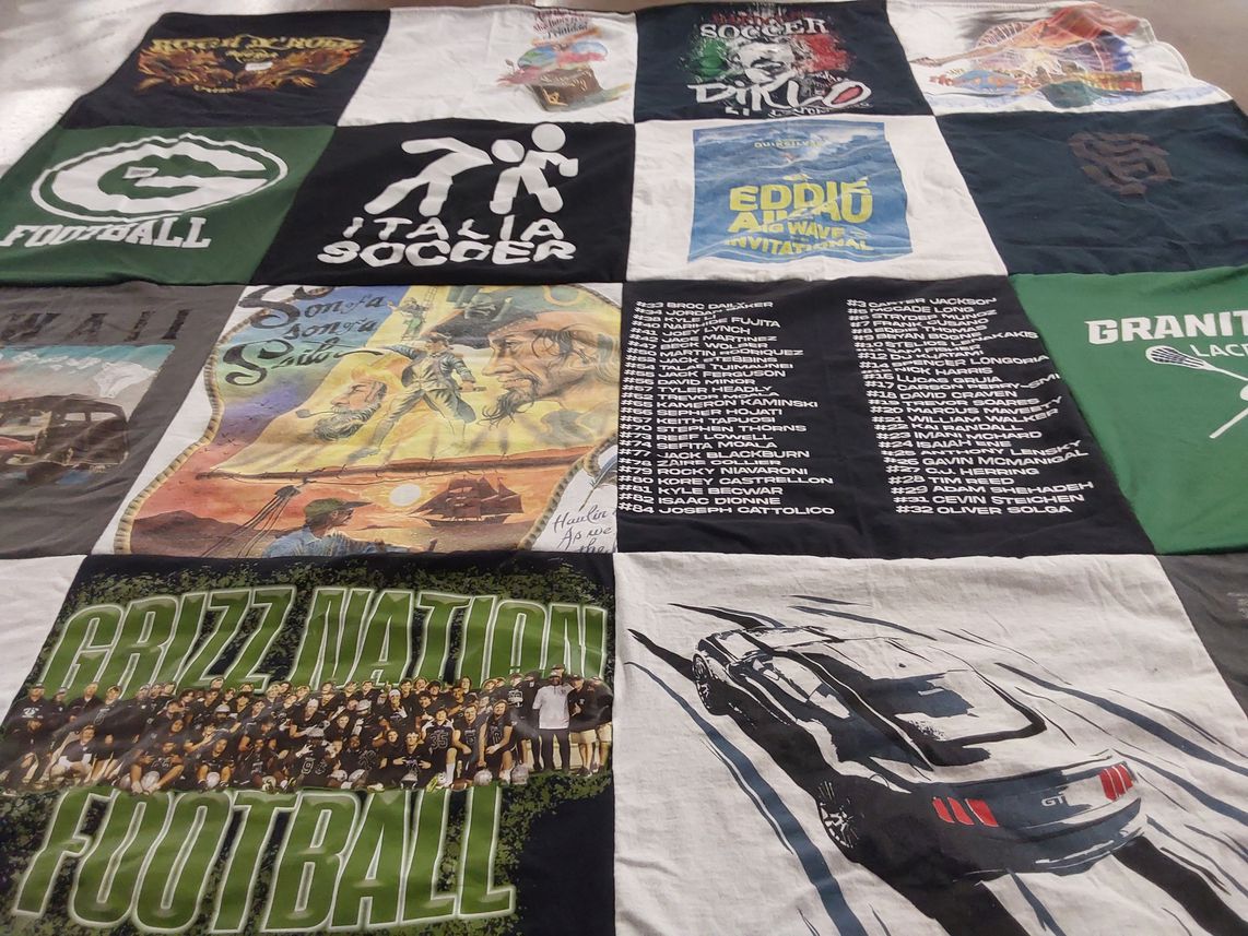 T-shirt quilt featuring grizz football, granite lacrosse by John from CA