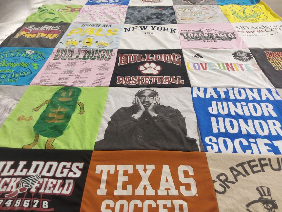 T-shirt quilt featuring bulldogs basketball, bush middle school track and field by Patricia from TX