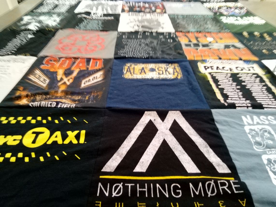T-shirt quilt with music, bands themes by Kristi from MD