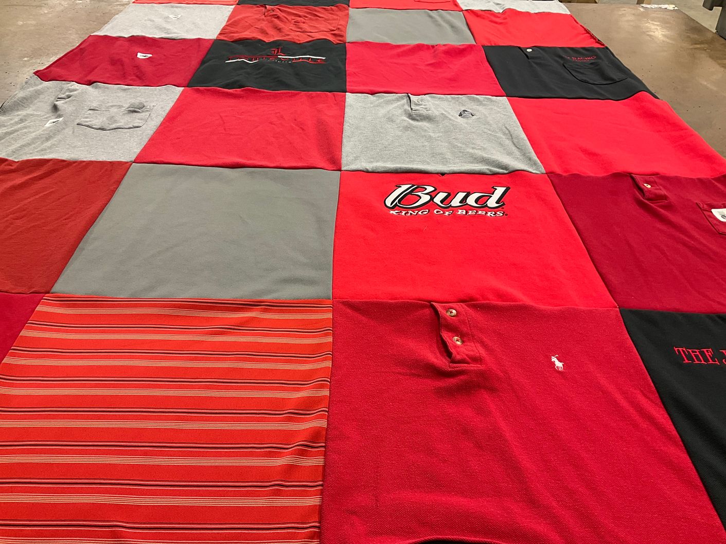 T-shirt quilt with brand, beverages themes by Rebekah from TX