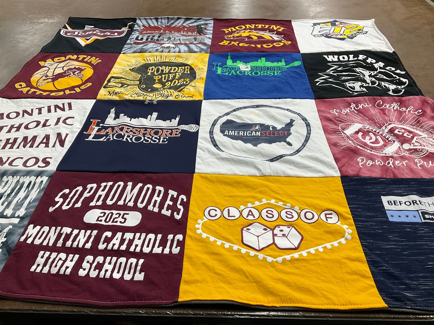 T-shirt quilt featuring montini catholic broncos by Patricia from MI
