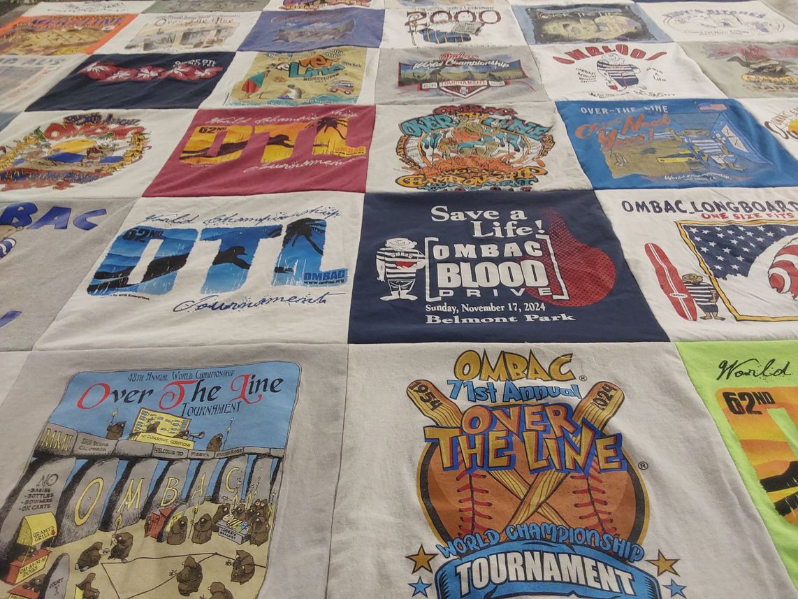 T-shirt quilt with softball, community service themes by Stephen from CA
