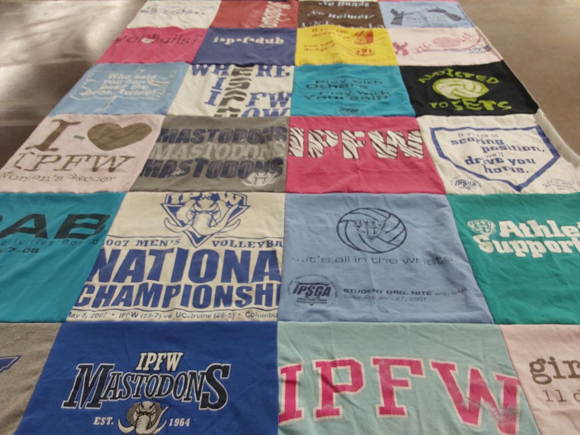 T-shirt quilt featuring ipfw mastodons by Lisa from IN