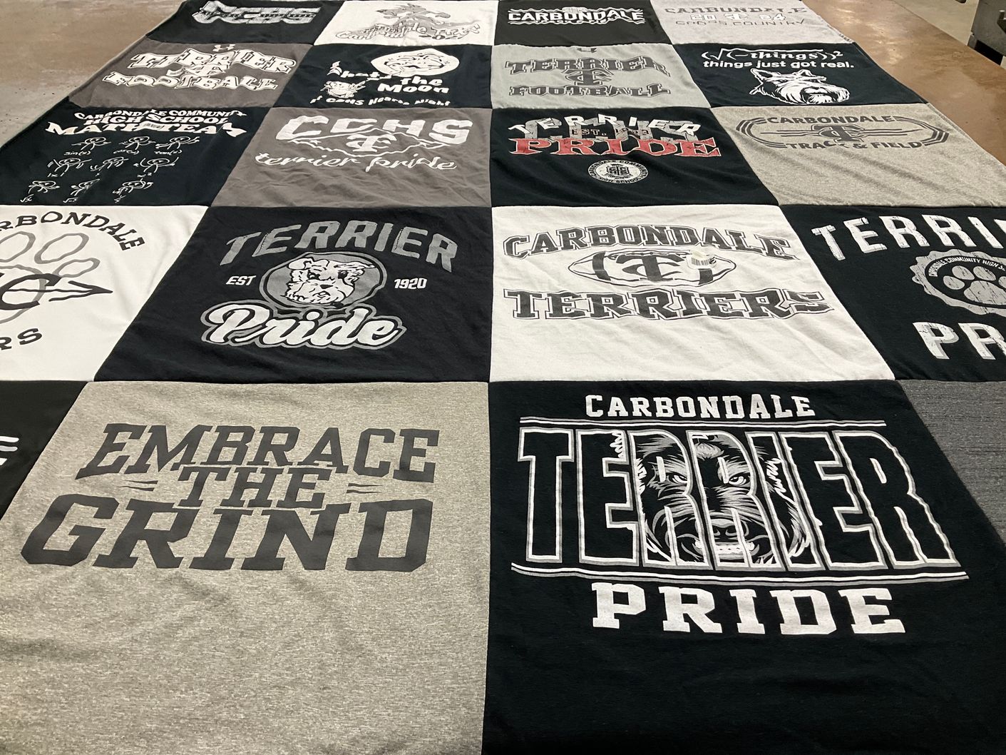 T-shirt quilt featuring carbondale terriers by Jason from IL