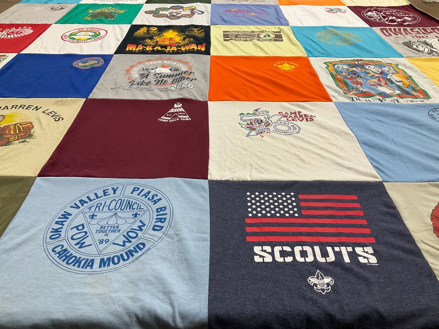 T-shirt quilt with scouting, camping themes by Richard from IL