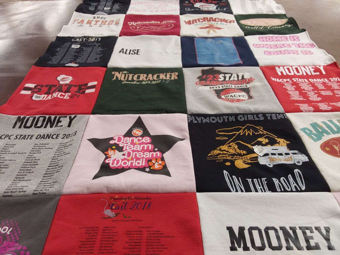 T-shirt quilt from plymouth high school by Matt from WI