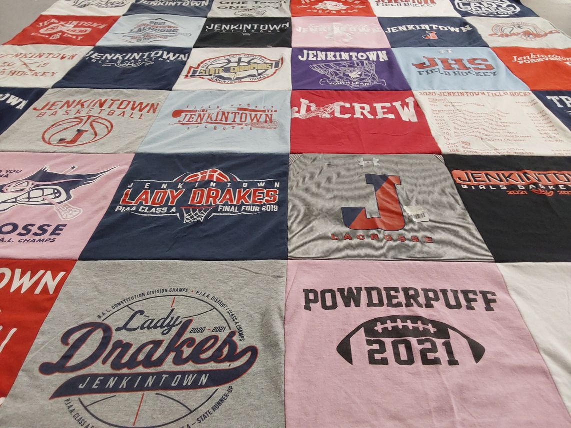 T-shirt quilt featuring jenkintown lady drakes basketball, jenkintown girls basketball by Sarah from PA