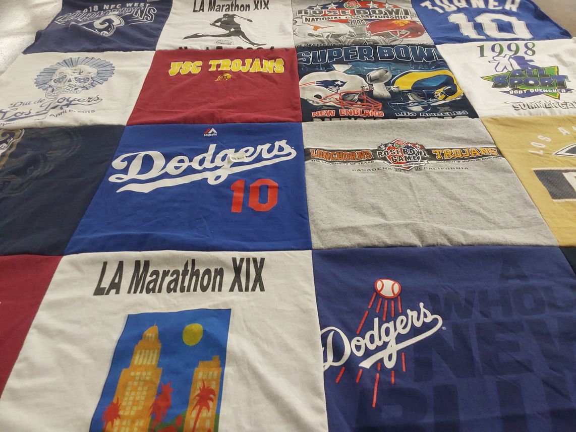 T-shirt quilt featuring los angeles dodgers, usc trojans by Pauline from CA