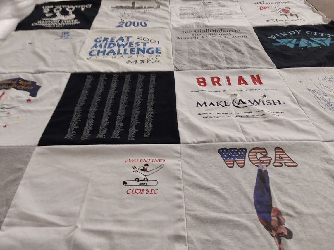 T-shirt quilt with gymnastics themes by linnette from TN