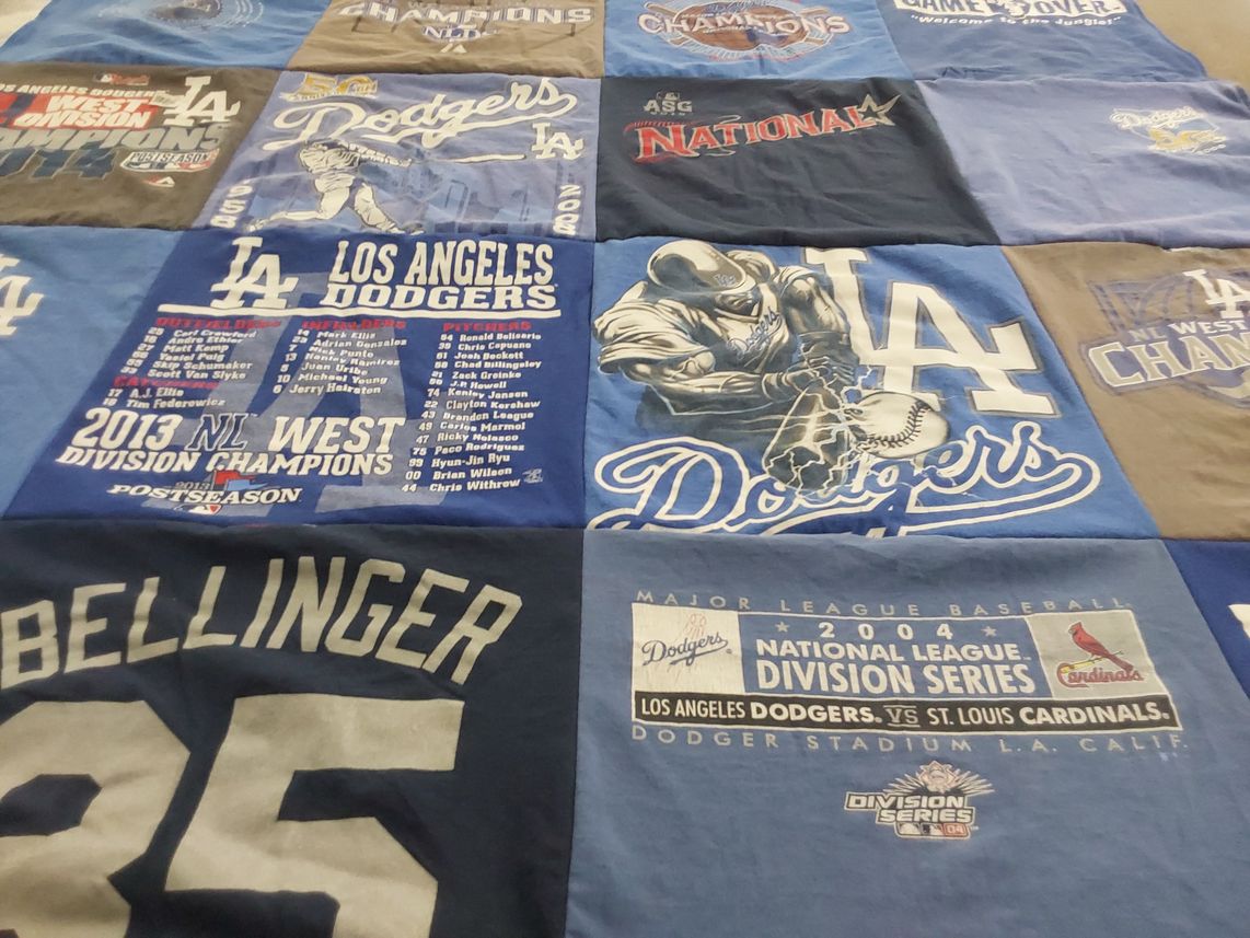 T-shirt quilt featuring los angeles dodgers by Pauline from CA