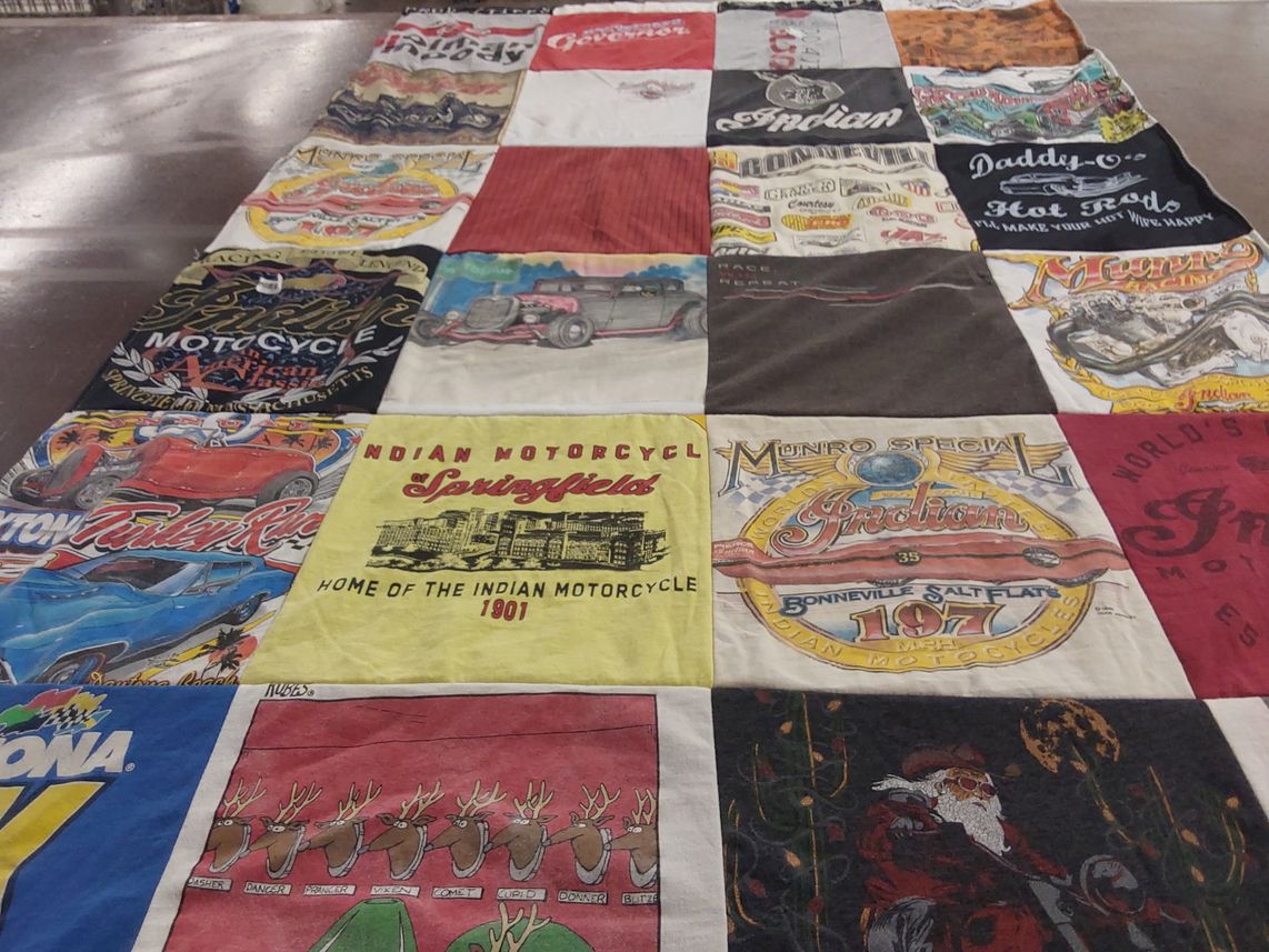 T-shirt quilt with motorcycles, racing themes by Eric from FL