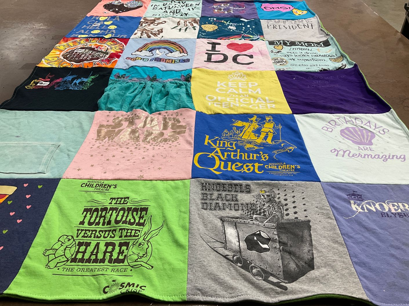 T-shirt quilt with theatre, animations themes by Theresa from PA