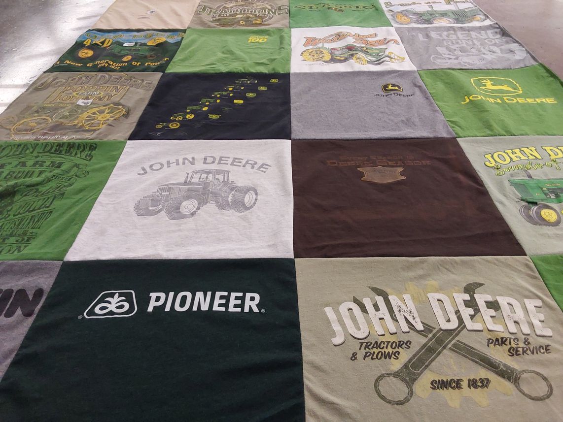 T-shirt quilt with farming, agriculture themes by Judy from OH