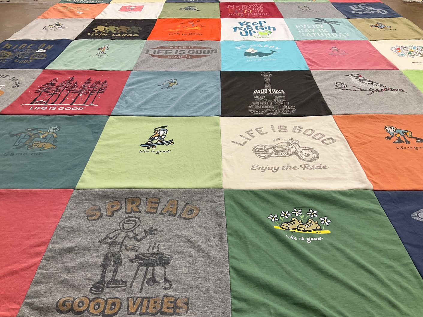 T-shirt quilt with outdoor, motorsports themes by Monica from GA