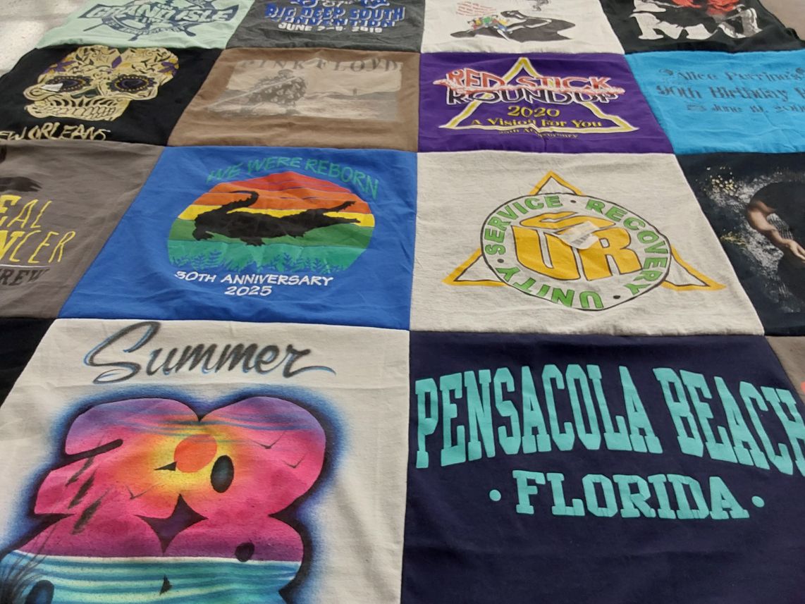 T-shirt quilt with community service, beach themes by Michelle from LA