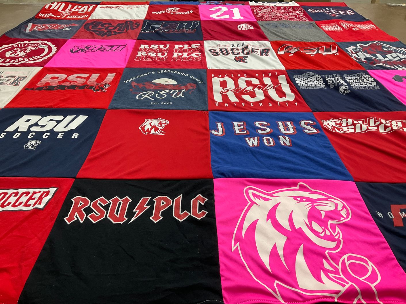 T-shirt quilt featuring rogers state university soccer, wildcat soccer by Amy from OK