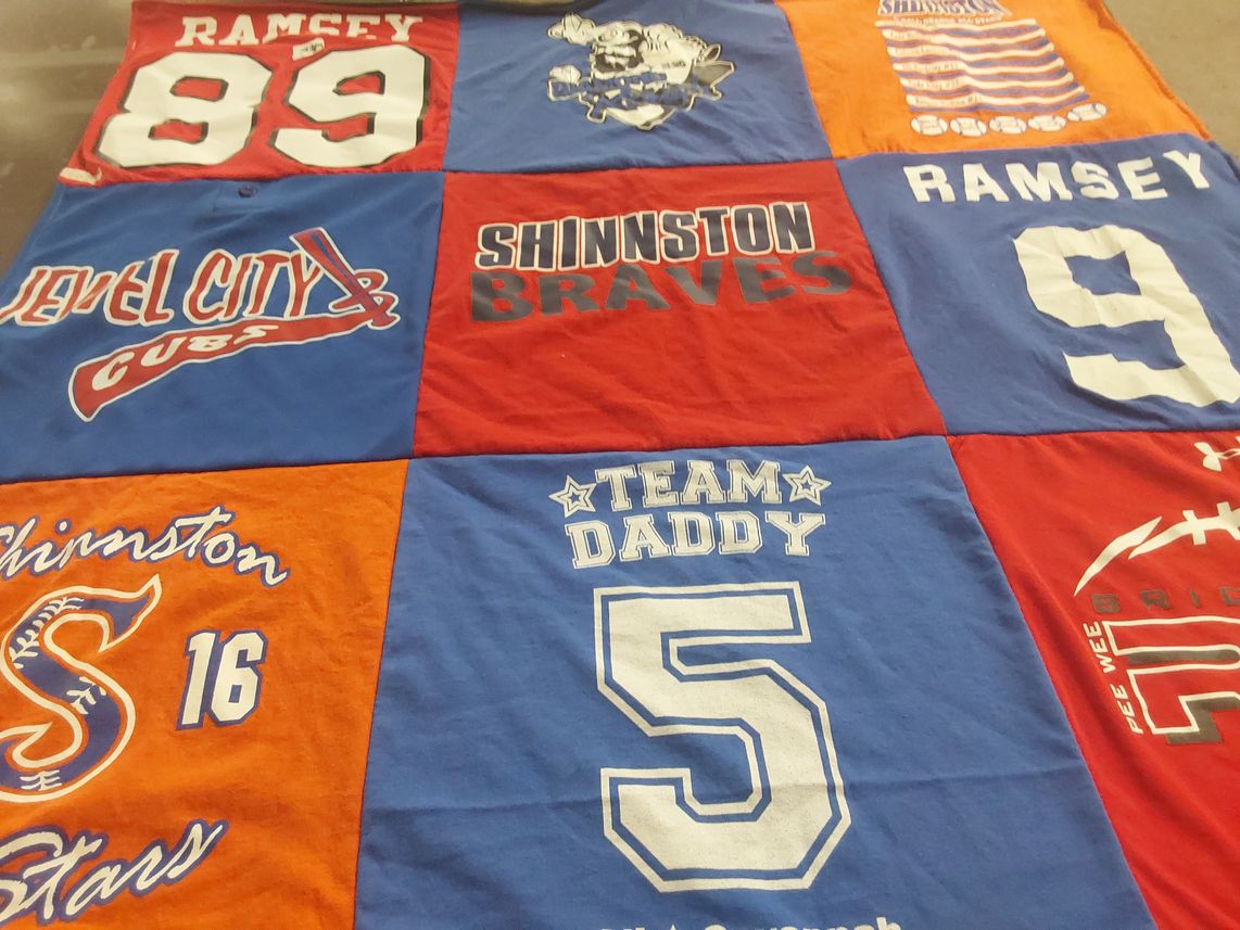 T-shirt quilt featuring shinnston braves, level city cubs by Tammy from WV