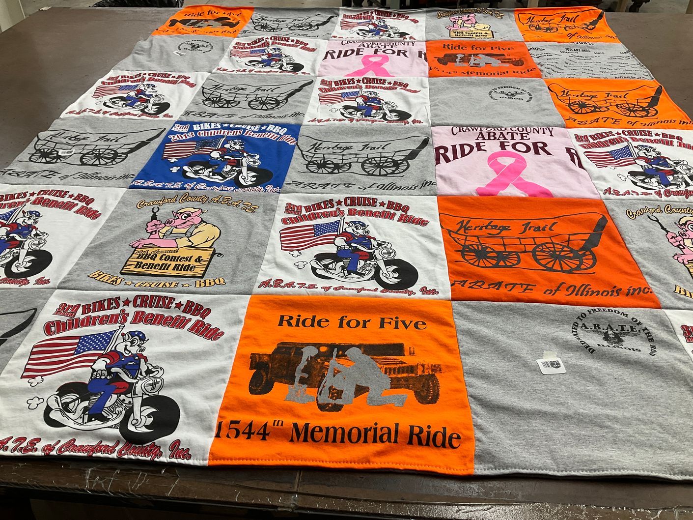 T-shirt quilt with motorcycles, community events themes by Teresa A from IL