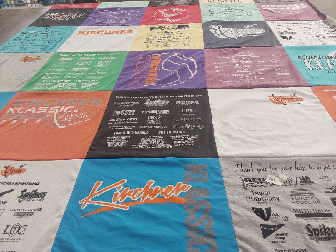 T-shirt quilt with fundraising, charity themes by Rachel from NE