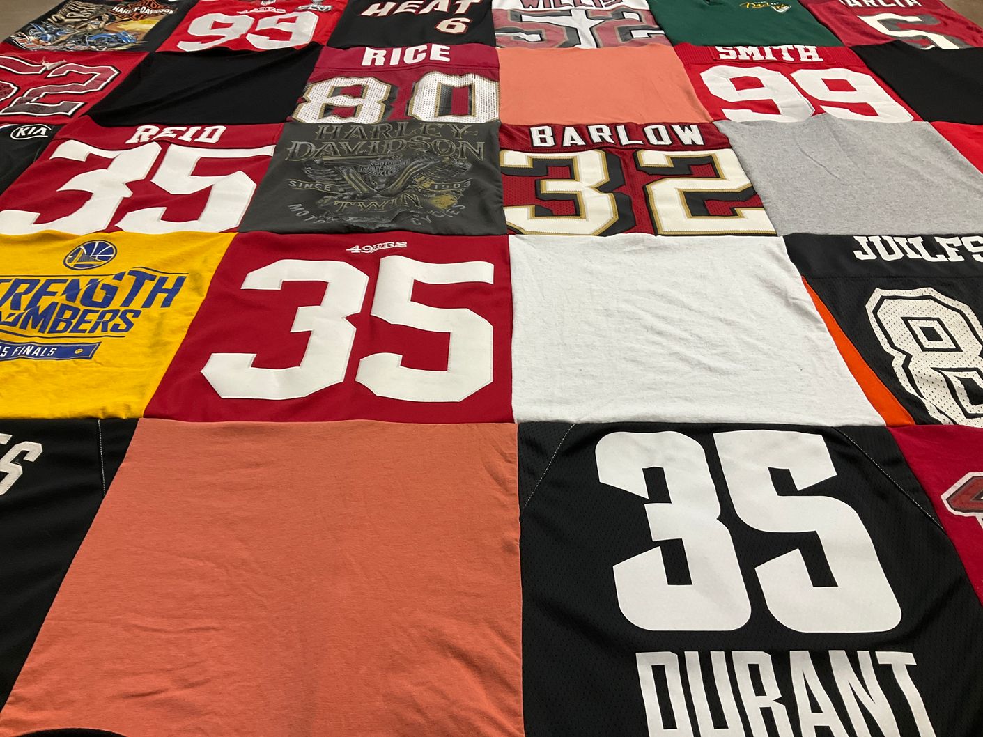 T-shirt quilt featuring golden state warriors, san francisco 49ers by Karen from CA