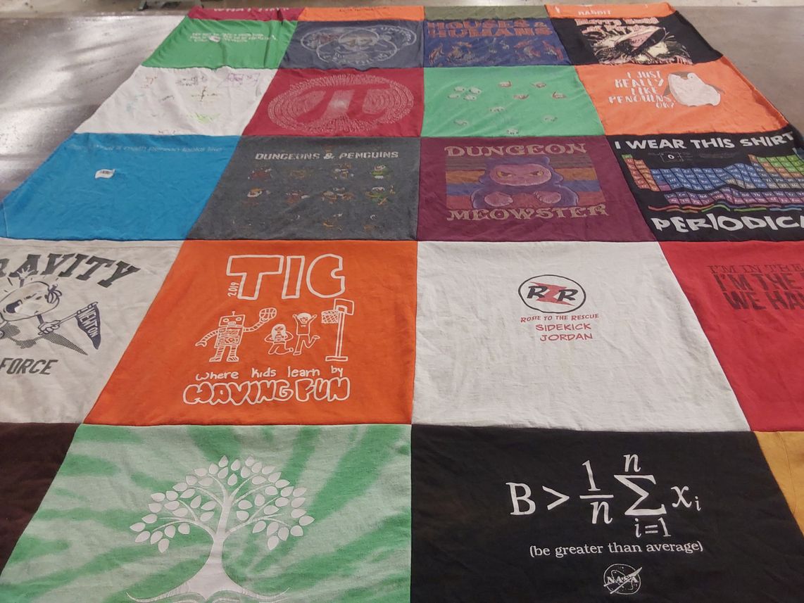 T-shirt quilt with gaming, education themes by Heidi from MD