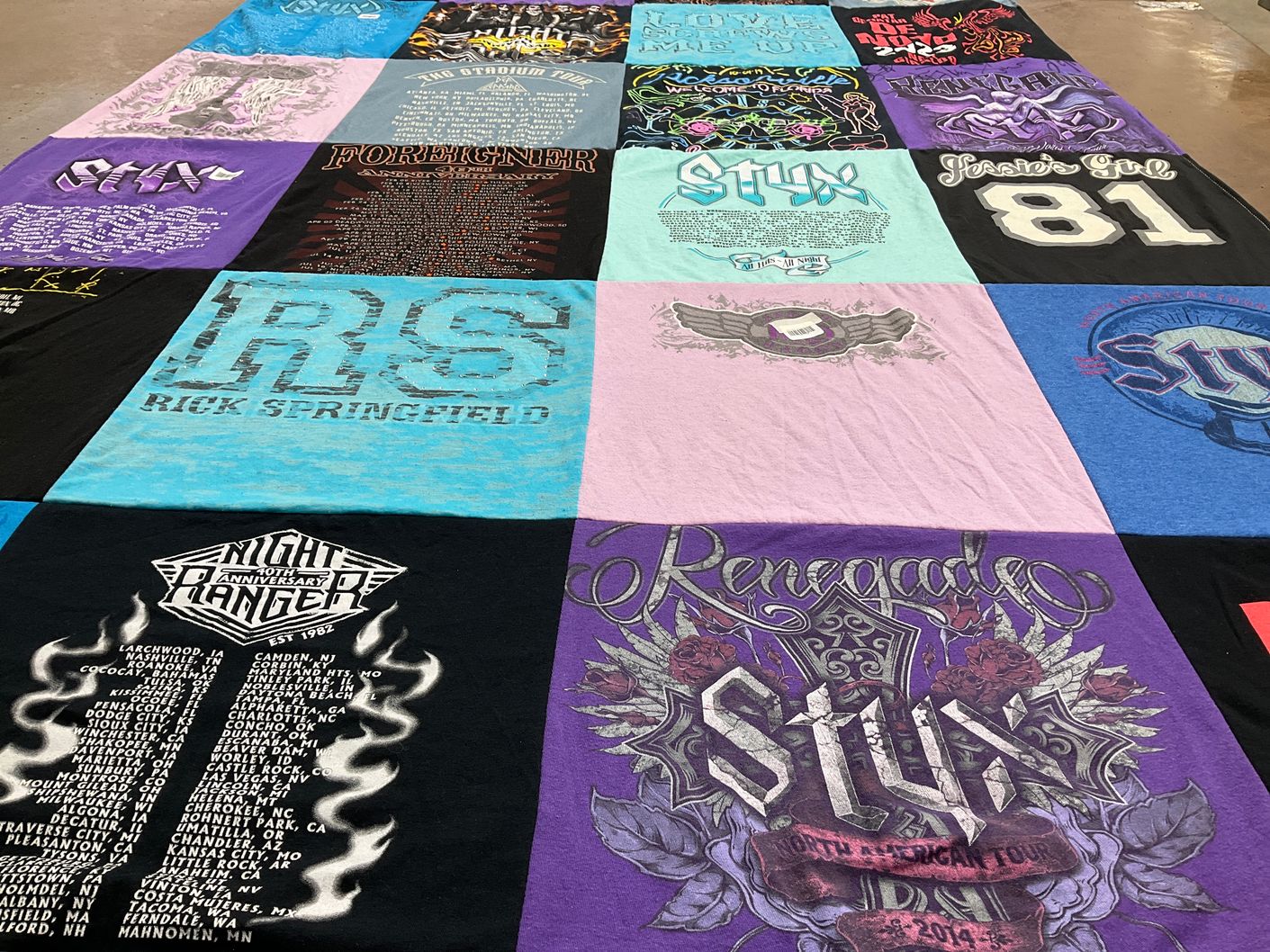 T-shirt quilt with music, rock themes by Lori from FL