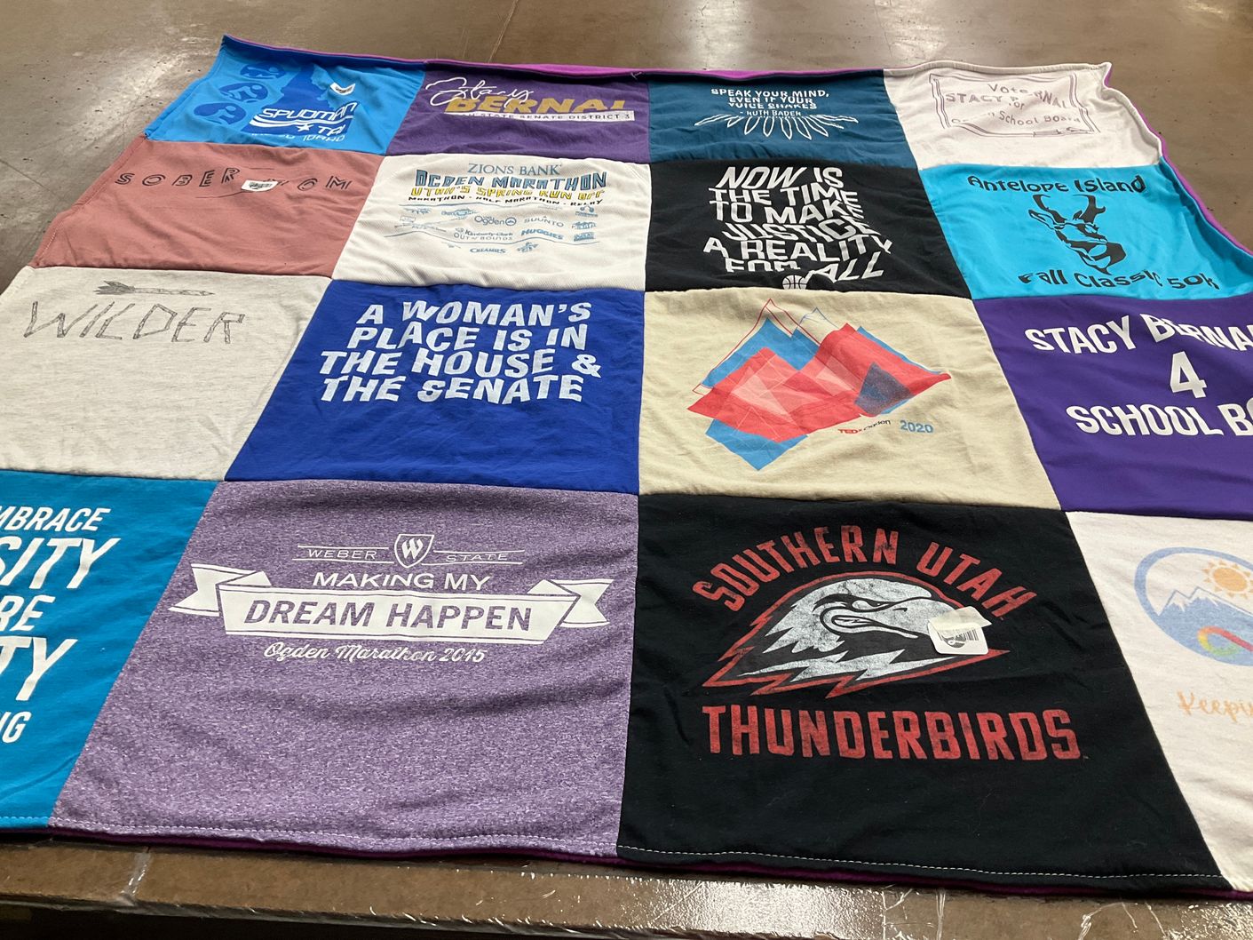 T-shirt quilt featuring southern utah thunderbirds by Stacy from UT