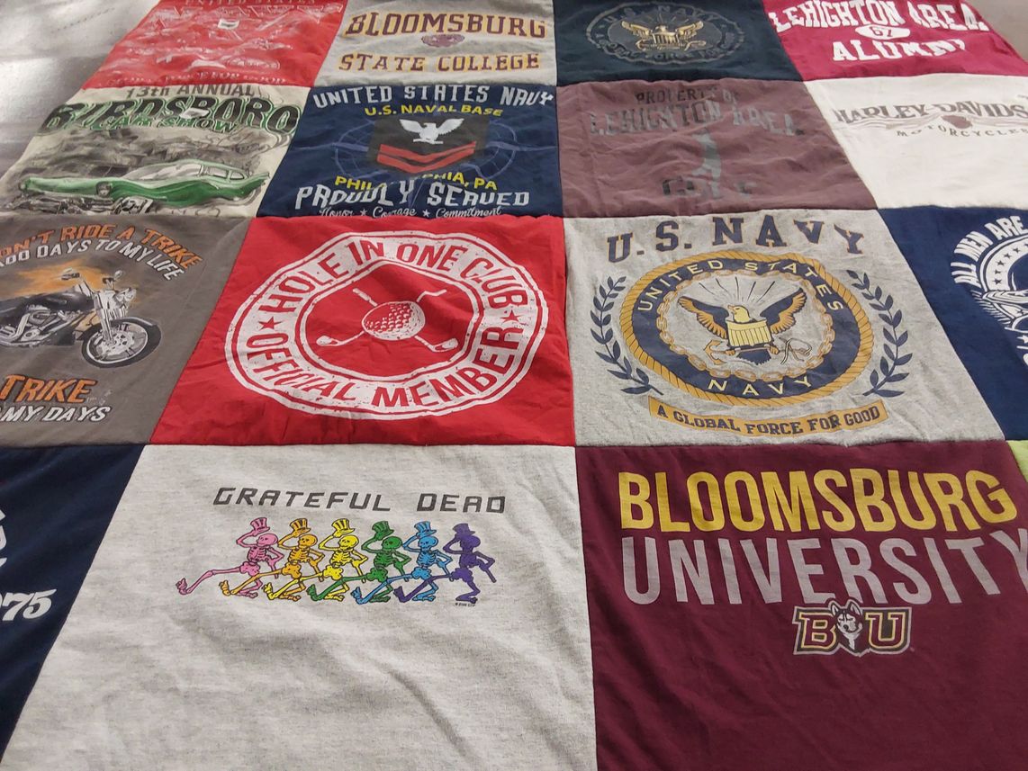 T-shirt quilt from bloomsburg university by Priscilla from PA