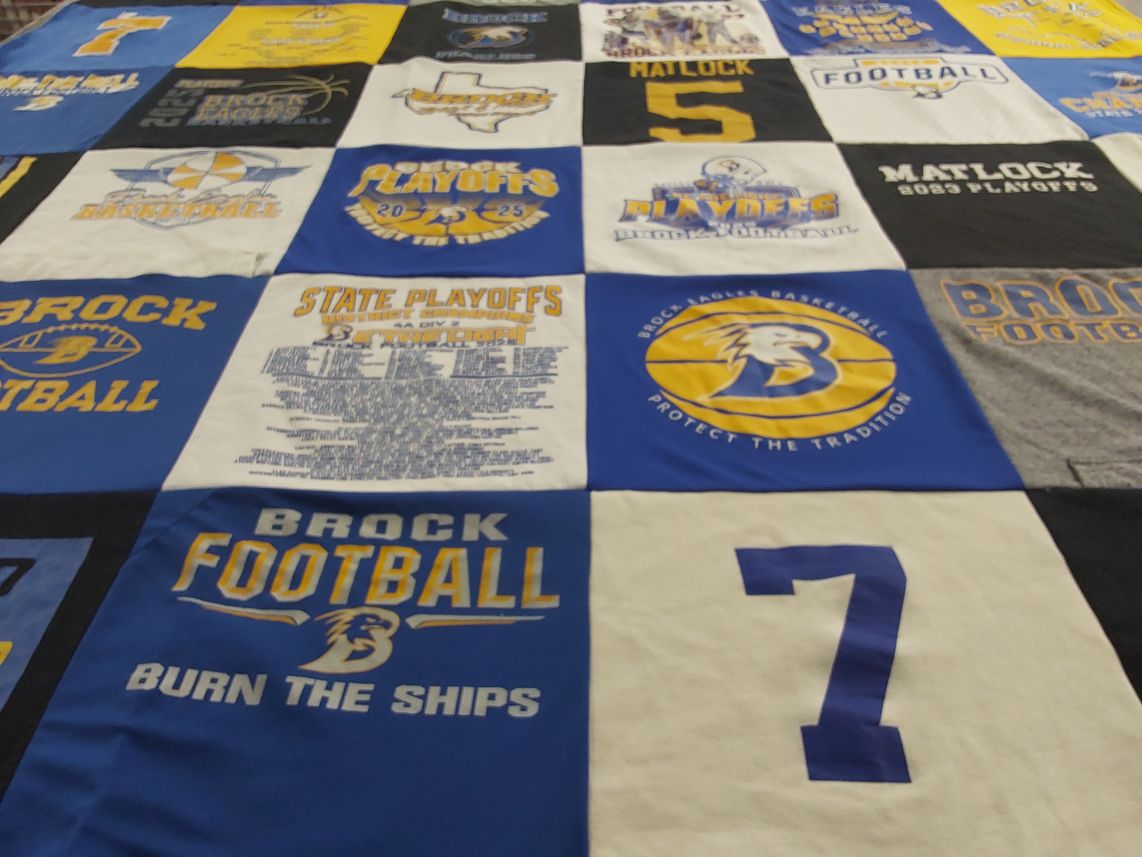 T-shirt quilt featuring brock football, brock jaguars basketball by Tatum from TX