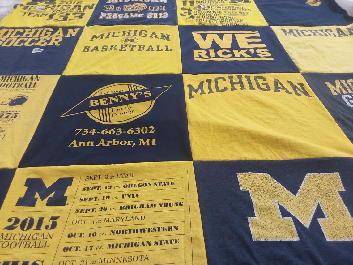 T-shirt quilt featuring university of michigan soccer, university of michigan basketball by Carly from NY