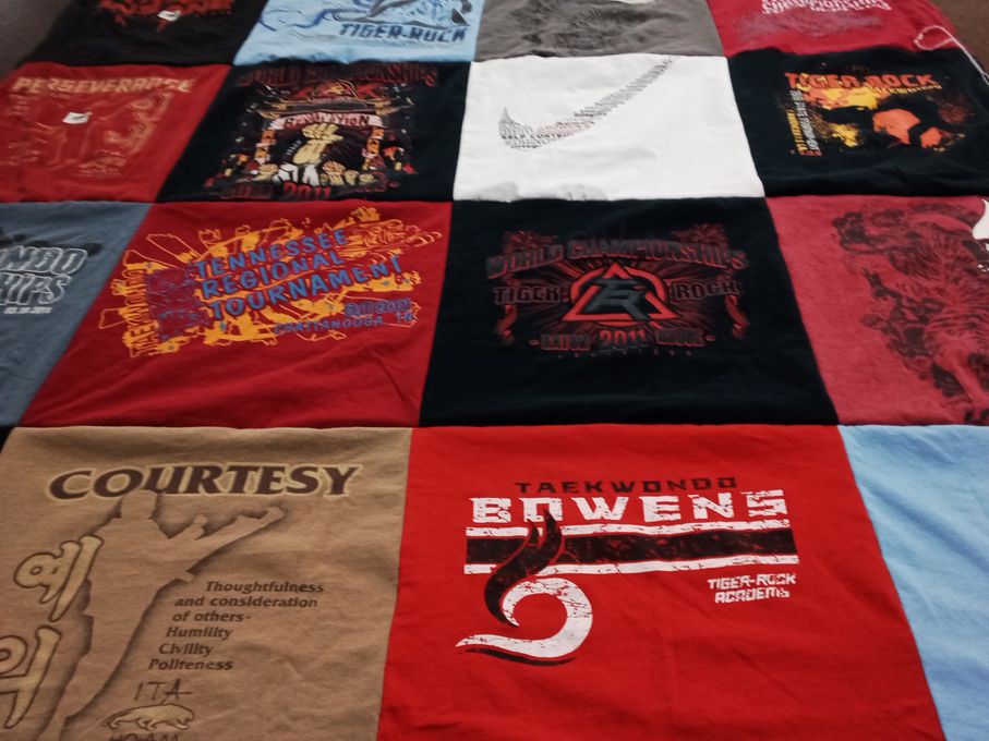 T-shirt quilt with taekwondo, tournaments themes by William from GA