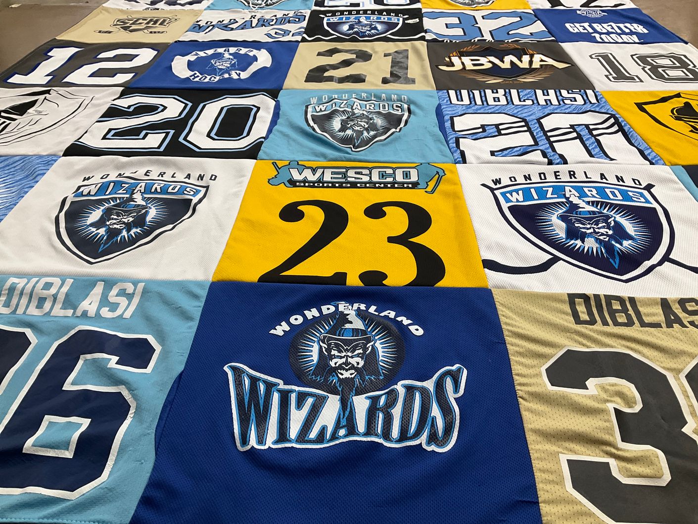 T-shirt quilt featuring wonderland wizards by Denise from CT