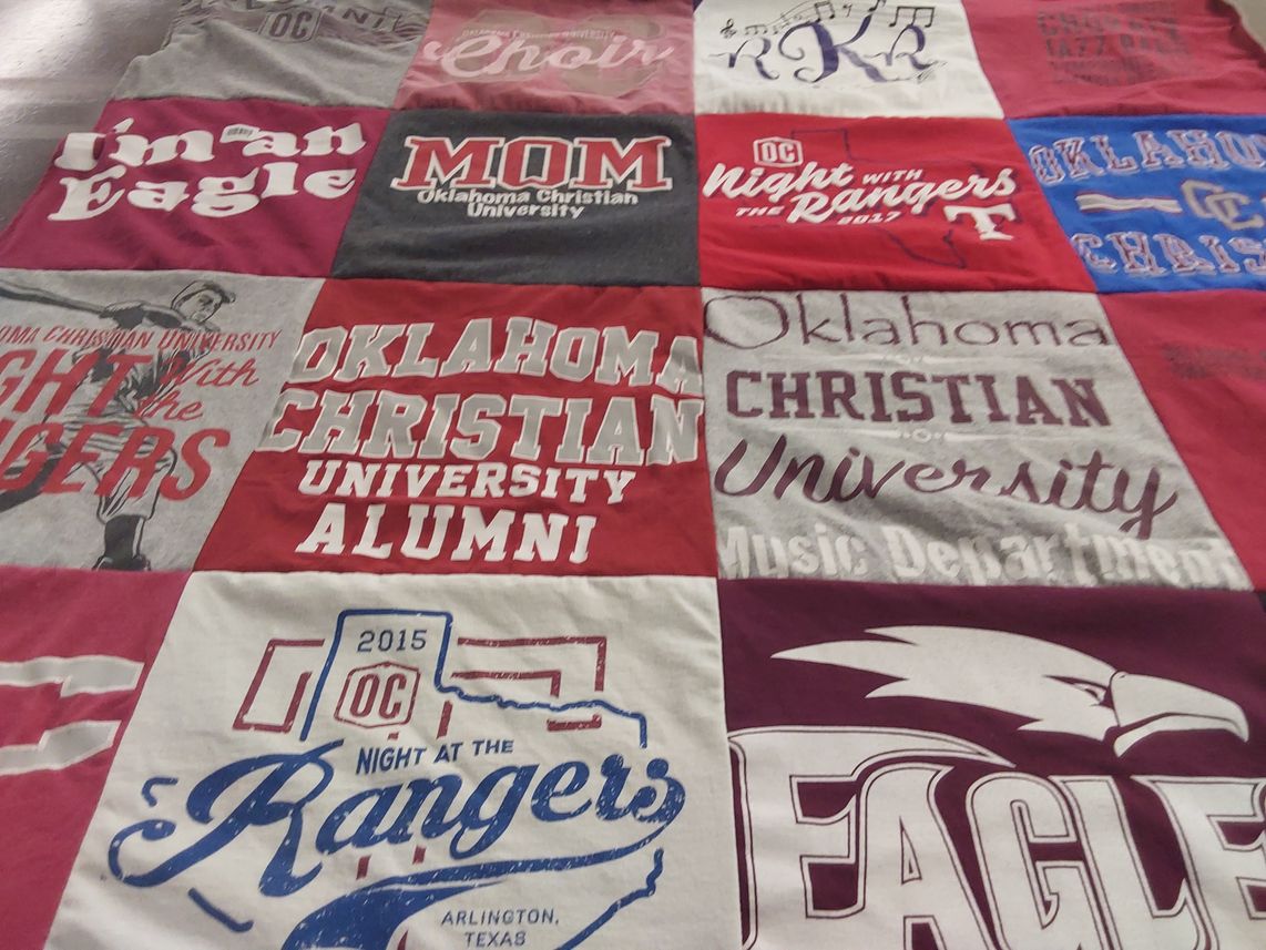 T-shirt quilt featuring oklahoma christian university rangers by Lynda from TX