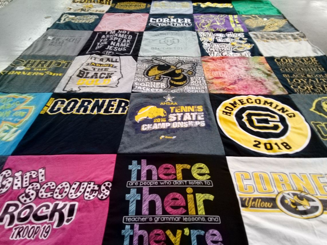 T-shirt quilt featuring corner high school tennis team by Amy from AL