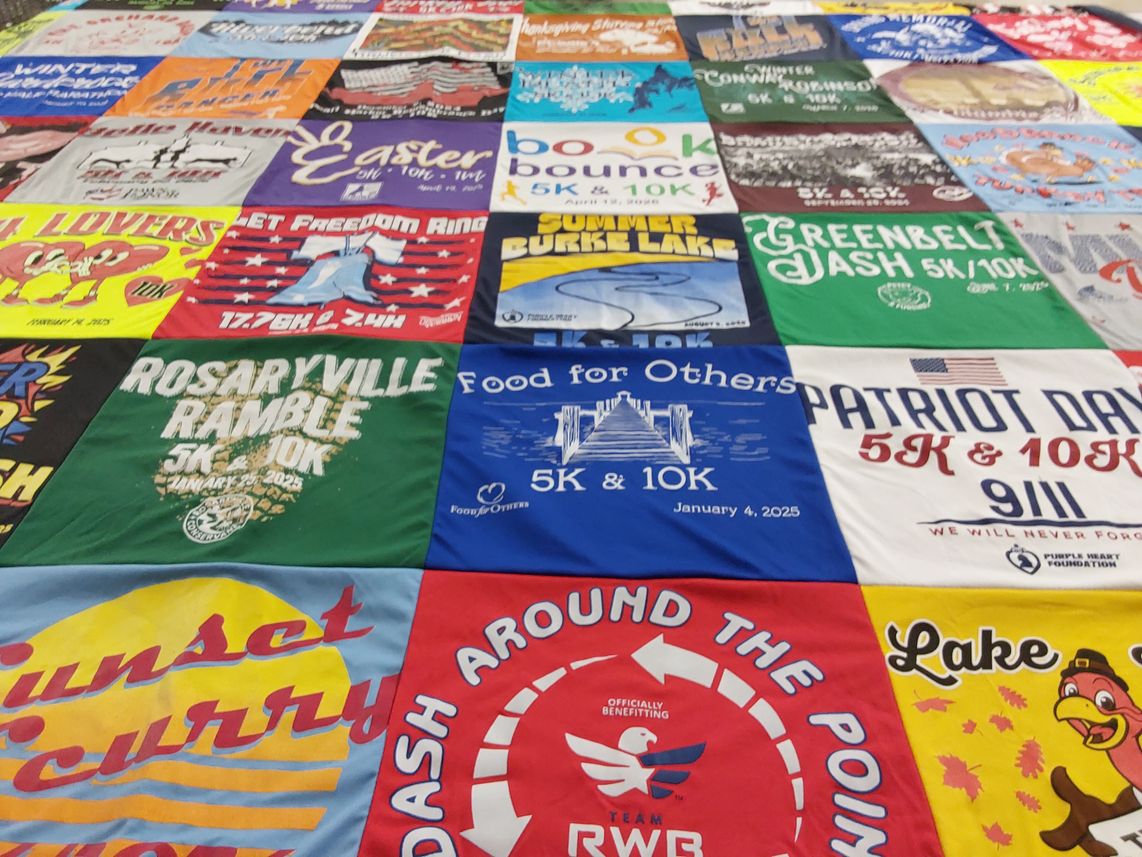 T-shirt quilt with running, charity events themes by Marcia from VA