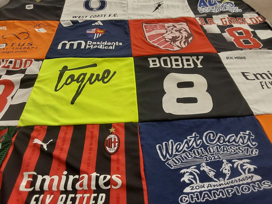 T-shirt quilt featuring real madrid, ac milan by Maria from CA