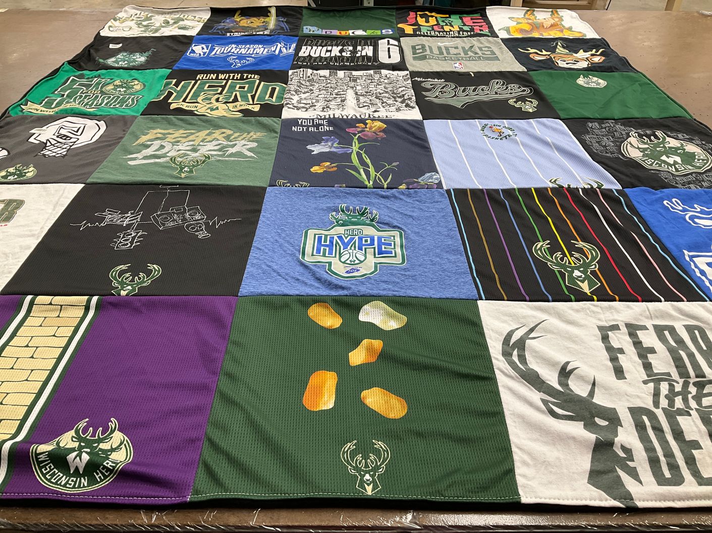 T-shirt quilt featuring milwaukee bucks, wisconsin herd by Hannah from WI