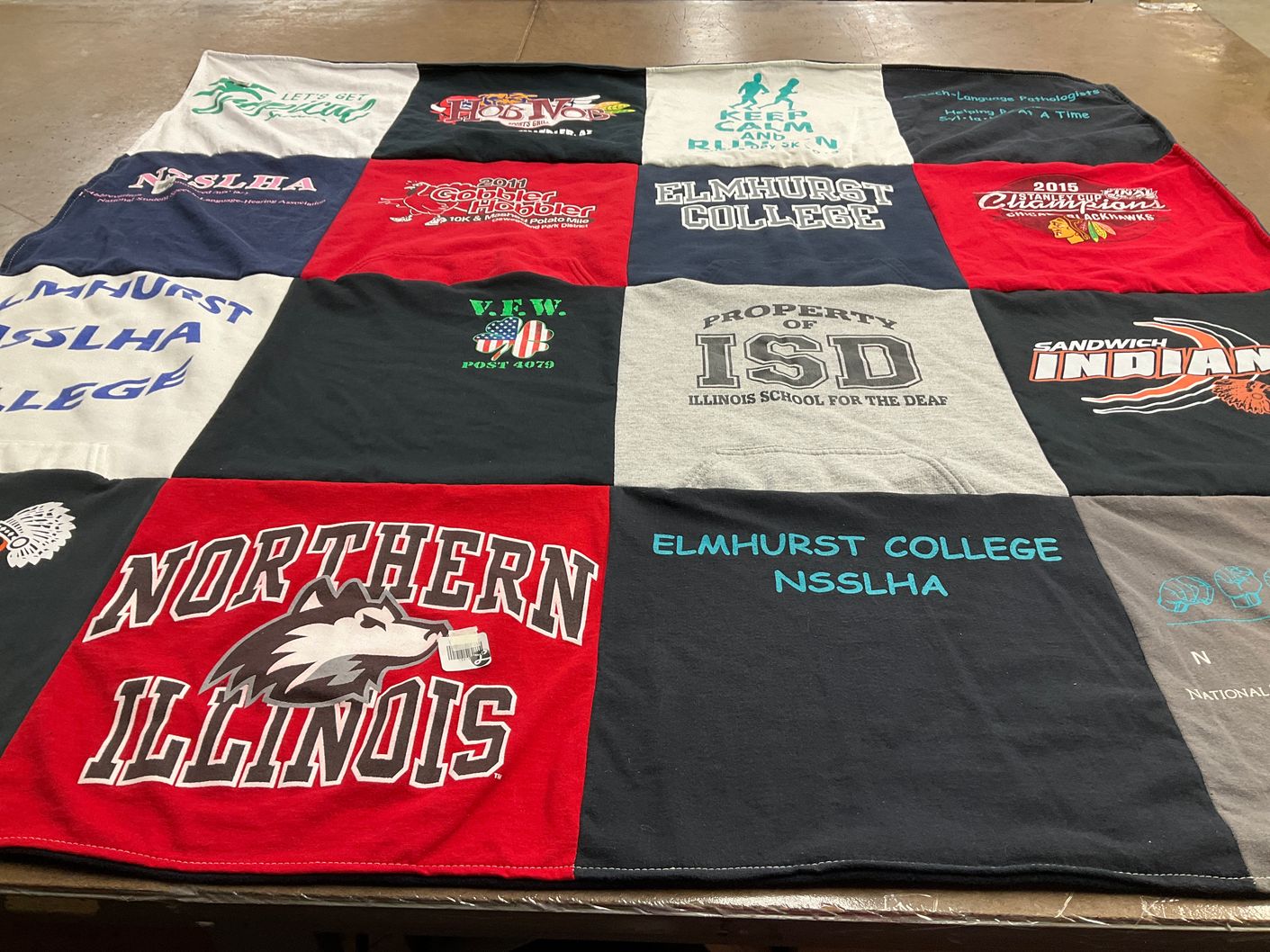 T-shirt quilt from elmhurst college, illinois school for the deaf by Tonya from IL