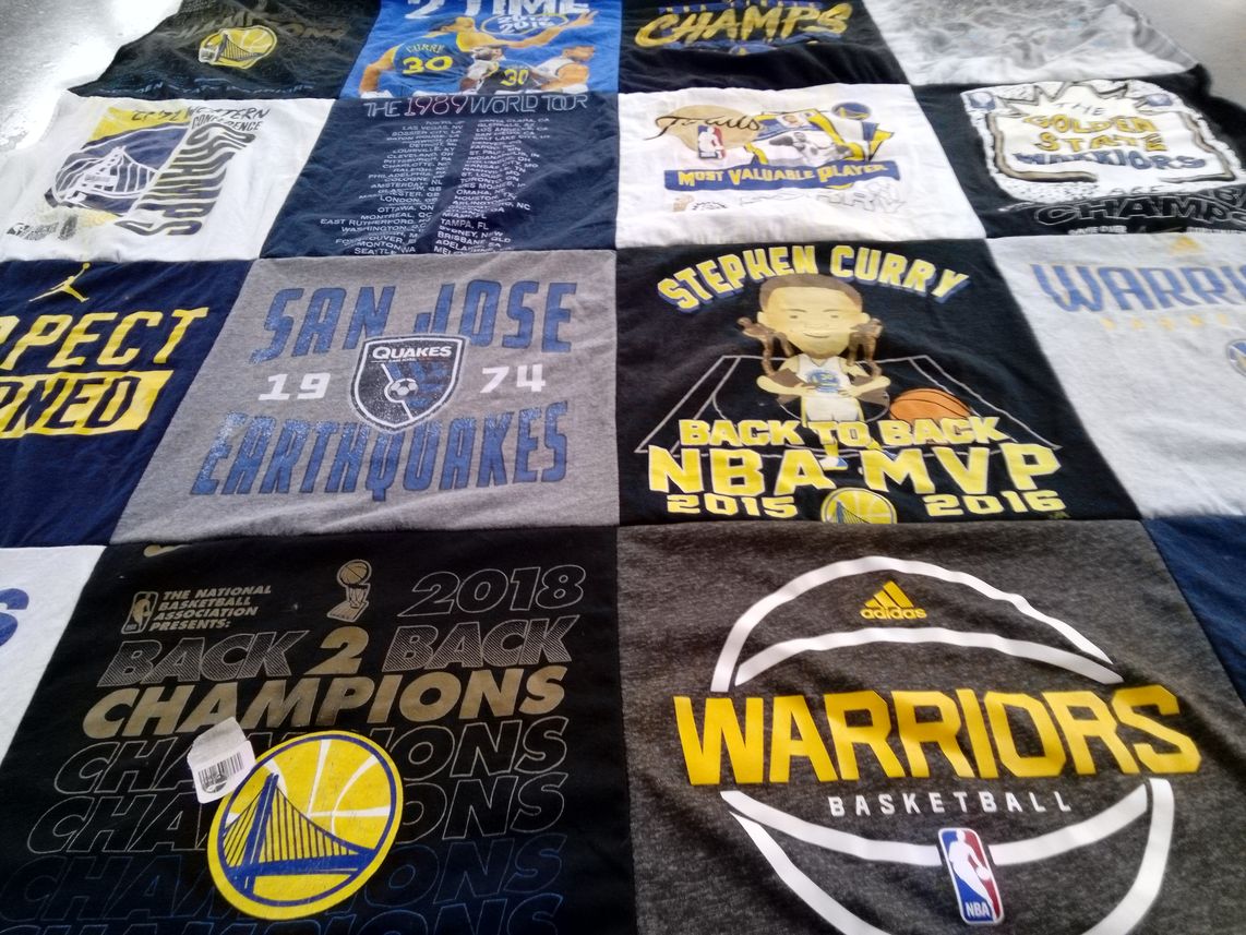 T-shirt quilt featuring golden state warriors, san jose earthquakes by Beth from CA