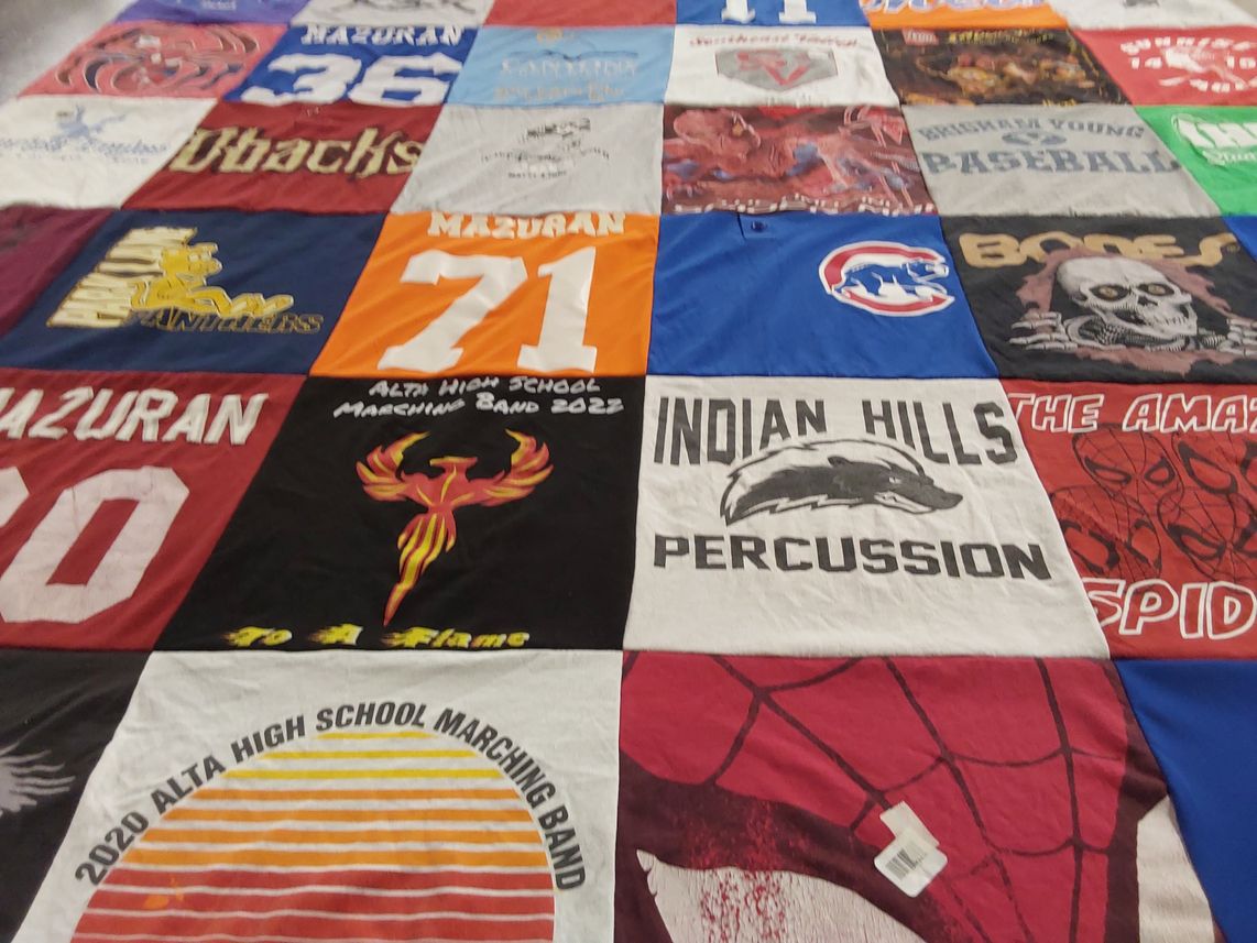 T-shirt quilt featuring indian hills percussion by Sarah from UT